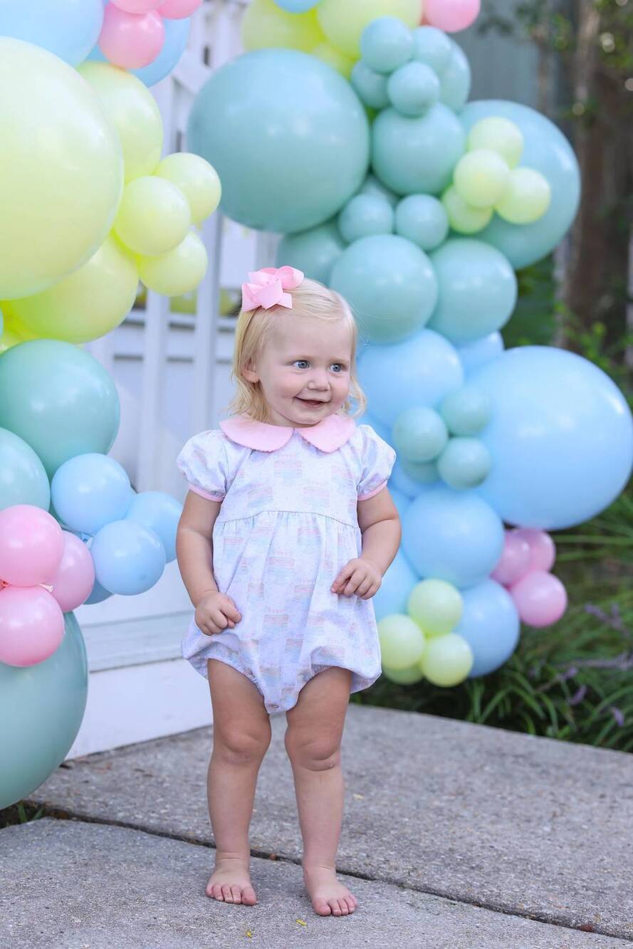 NEW TROTTER STREET KIDS birthday bubble romper in pink and white